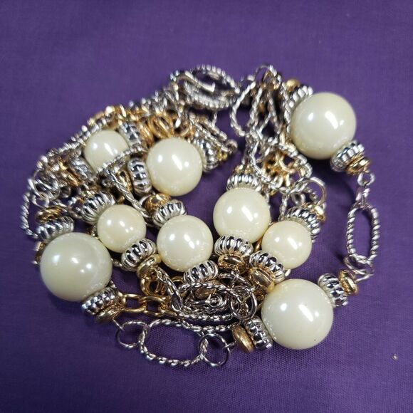 Bijoux Stella Multistrand Mixed Metals Faux Pearl Bracelet, NWT - Picture 9 of 12